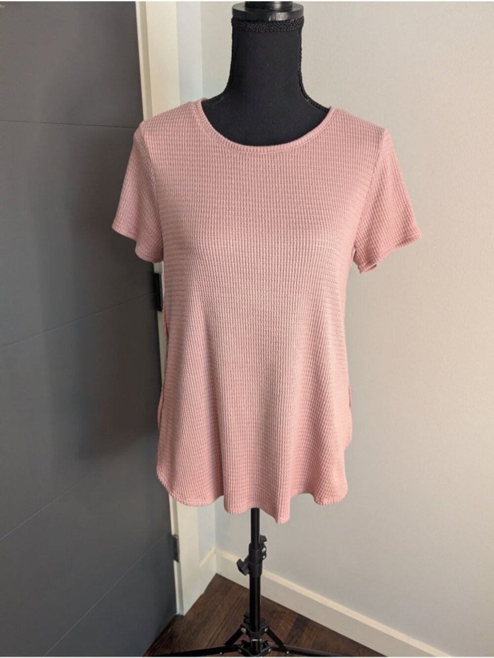 Nine West Womens Pink Short Sleeve Soft Spun Waffle Knit Top - Size Small